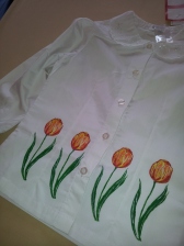 Fabric painted tulips on girl's shirt